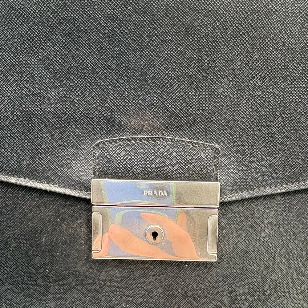 Prada Saffiano Leather Briefcase Black Milano Italy